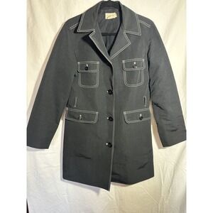 J.Crew Heavyweight Cotton Twill Pea Coat Jacket Size‎ 8 Black W/white Piping P3